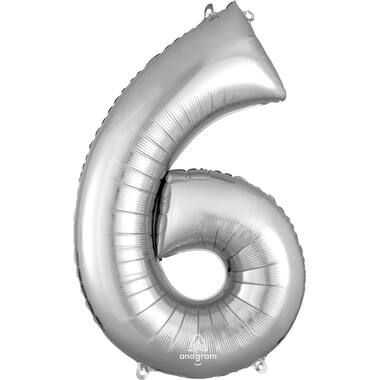 Foil balloon - Number - 6 - Silver - 86 cm